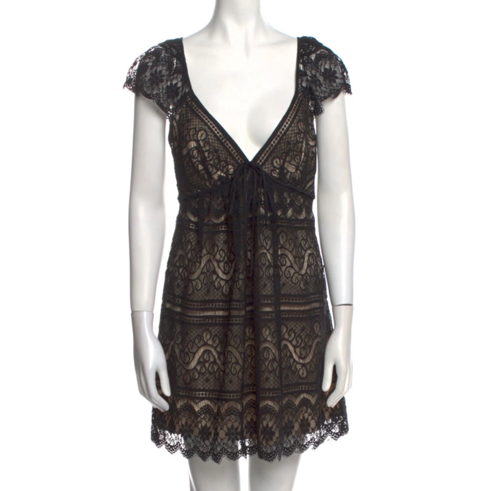 Fabulous Black Lace Milly Mini Babydoll Low Cut Vneck Dress